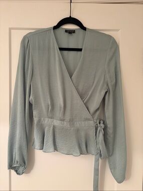 Topshop Sage Green Wrap Peplum Blouse